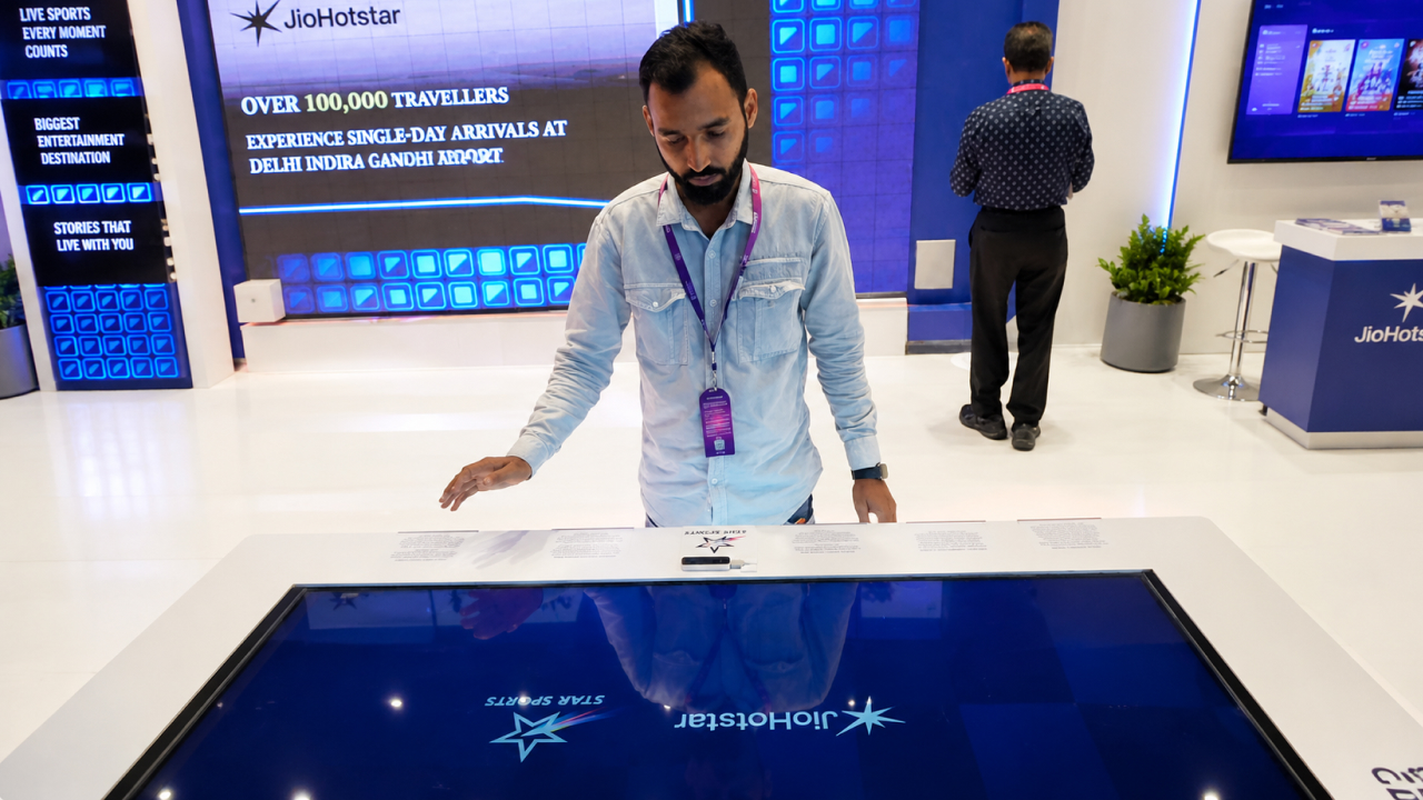 Interactive experience table at a technology expo